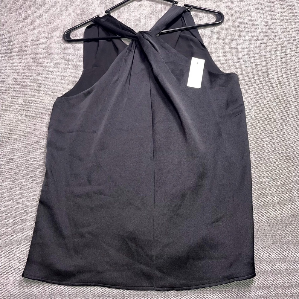 Ann Taylor Tunic Top Women Small Black Knotted Front Wide Strap Lined Sleeveless